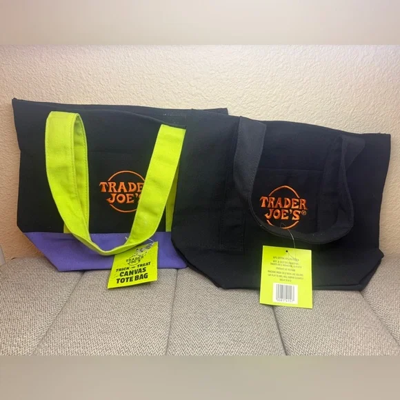 Trader Joe's Mini Canvas Tote Bag Set - Black and Purple (2) - Picture 5 of 12